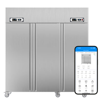 VEECOOL W-MK-72RF 72" WiFi Enabled Tthree Section Solid Door Stainless Steel Dual Temperature Commercial Freezer-54 Cu.ft