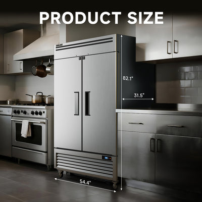 Coolake 54.4" W 49 Cu Ft 2 Solid Door Commercial Refrigerator with 8 Adjustable Shelves