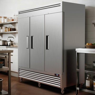Coolake 82" Width Commercial Freezer 3 Solid Doors, 72 Cu.ft Stainless Steel Reach-in Upright Freezer