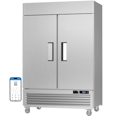 VEECOOL W-MR-49 54.4" WiFi Enabled Two Section Solid Door Stainless Steel Commercial Refrigerators-49 Cu.ft