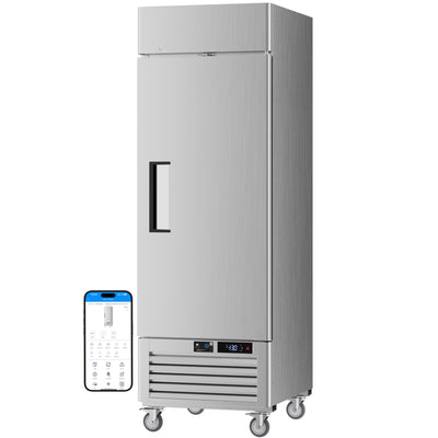 VEECOOL W-MF-23 27" WiFi Enabled One Section Solid Door Stainless Steel Commercial Freezer-23 Cu.ft