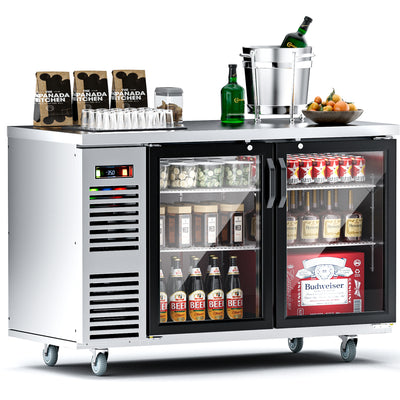 Coolake MSBB-60SHG 60" Sliver Counter Height Glass Door Back Bar Refrigerator with Stainless Steel Top