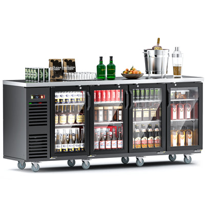 Coolake MSBB-92BHG 92" Black Counter Height Glass Door Back Bar Refrigerator with Stainless Steel Top