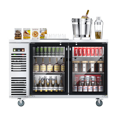 Coolake MBB-60SHG 60" Sliver Counter Height Glass Door Back Bar Refrigerator with LED Lighting
