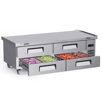 Coolake MAR72 72” W Commercial Refrigerator Chef Base 4 Drawers, Under Counter Refrigerator with Marine Edge