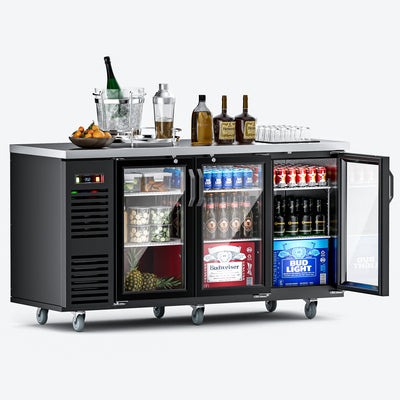 Coolake MSBB-72BHG 72" Black Counter Height Glass Door Back Bar Refrigerator with LED Lighting