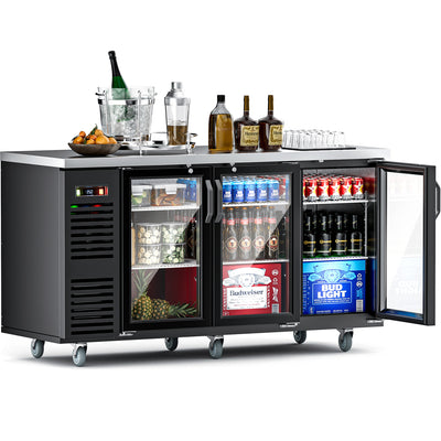 Coolake MSBB-72BHG 72" Black Counter Height Glass Door Back Bar Refrigerator with LED Lighting