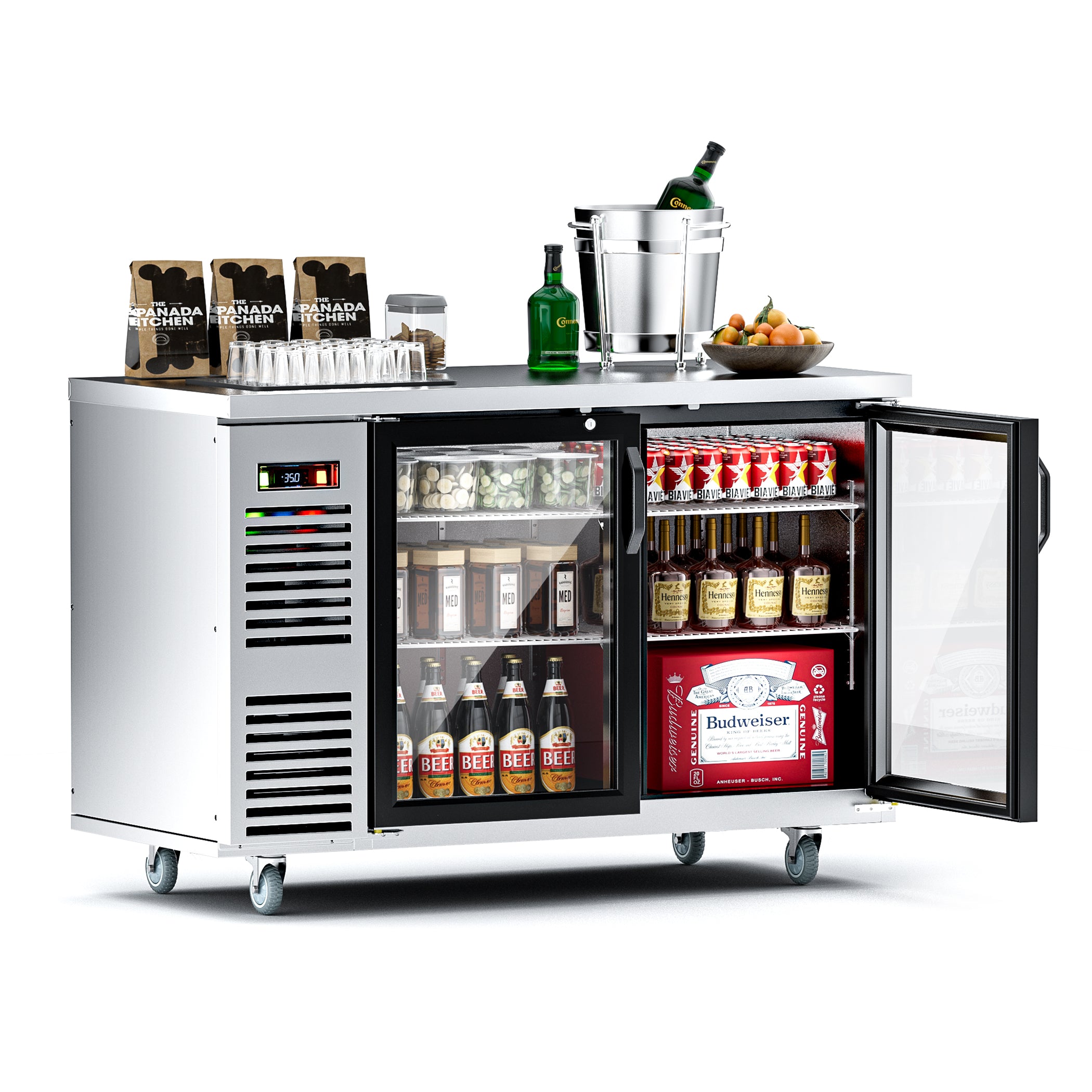 Coolake MSBB-60SHG 60" Sliver Counter Height Glass Door Back Bar Refrigerator with Stainless Steel Top