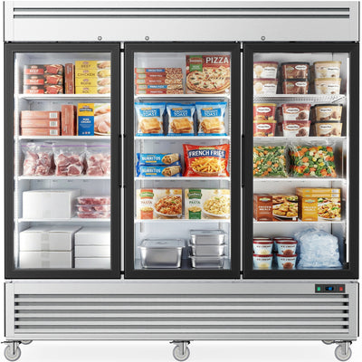 Coolake MF-83G 82" Commercial Freezer, Stainless Steel Reach-in Merchandiser Display Freezer -72 Cu.ft