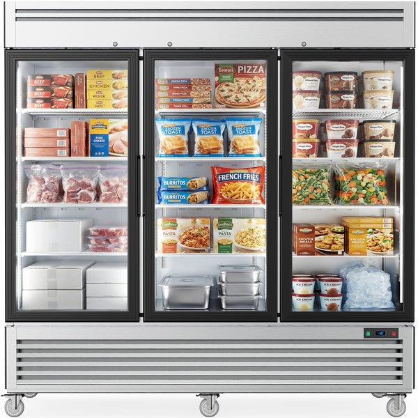 Coolake MF-83G 82" Commercial Freezer, Stainless Steel Reach-in Merchandiser Display Freezer -72 Cu.ft