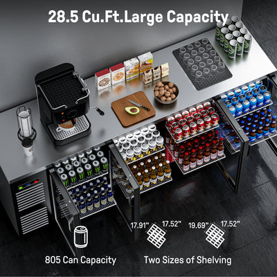 Coolake MSBB-92BHG 92" Black Counter Height Glass Door Back Bar Refrigerator with Stainless Steel Top