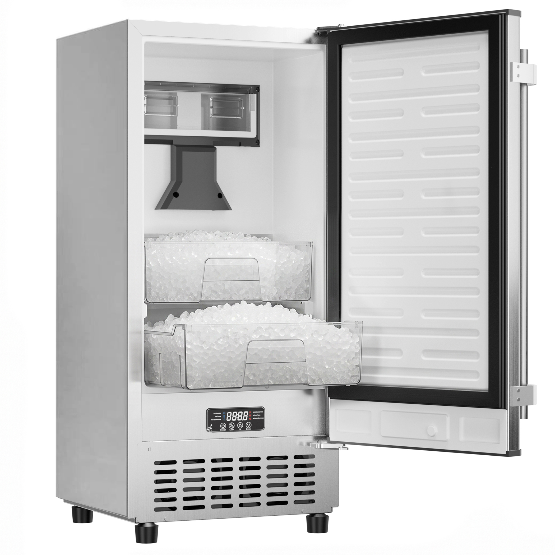 Coolake KIM55SS 15" Undercounter Nugget Ice Maker Machine, 100Lbs/Day Outdoor Pebble Ice Maker with Double Ice Baskets