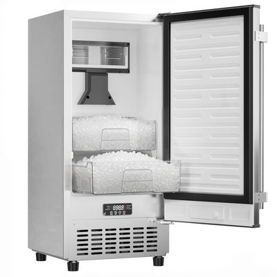 Coolake KIM55SS 15" Undercounter Nugget Ice Maker Machine, 100Lbs/Day Outdoor Pebble Ice Maker with Double Ice Baskets