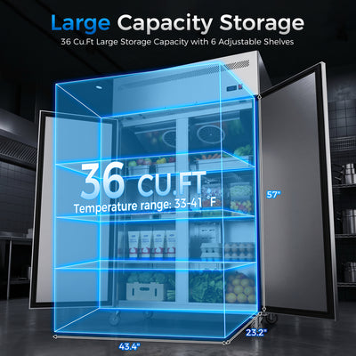 Coolake MK-48R 48" W 2 Solid Door Commercial Refrigerator with TOP Compressor-36 Cu.ft