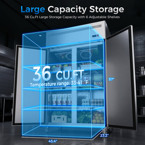 Coolake MK-48R 48" W 2 Solid Door Commercial Refrigerator with TOP Compressor-36 Cu.ft