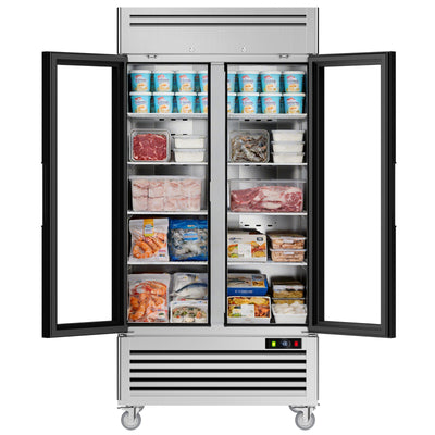 Coolake MF-35G 39.5" Two Swinging Glass Door  Stainless Steel  Merchandising Freezer - 36 Cu. Ft.
