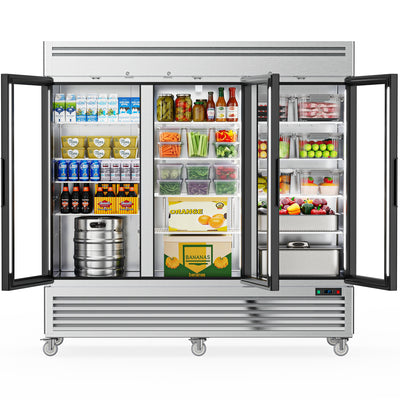 Coolake MR-83G 82" Commercial Refrigerator 3 Glass Doors, 72 Cu.ft Stainless Steel Reach-in Upright Merchandiser Refrigerator, 33℉~41℉