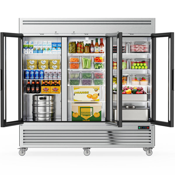 Coolake MR-83G 82" Commercial Refrigerator 3 Glass Doors, Stainless Steel Reach-in Upright Merchandiser Refrigerator-72 Cu.ft