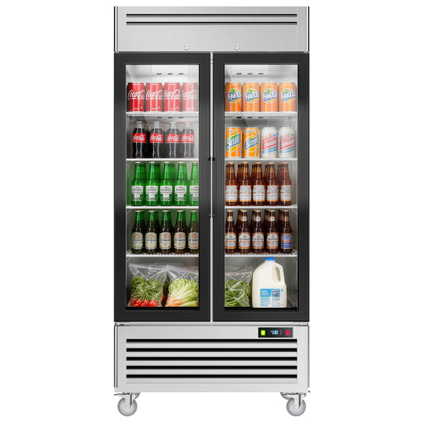 Coolake MR-35G 39.5" Two Swinging Glass Door  Stainless Steel  Merchandising Refrigerator - 36 Cu. Ft.