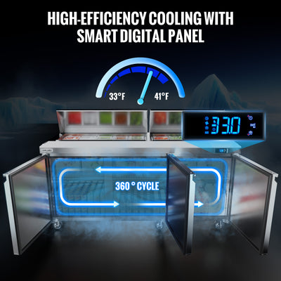 Coolake MSR72 Commercial Refrigerator Sandwich Salad Prep Table, 3 Door Sandwich Fridge with 18 GN 1/6 Pans, ETL DOE