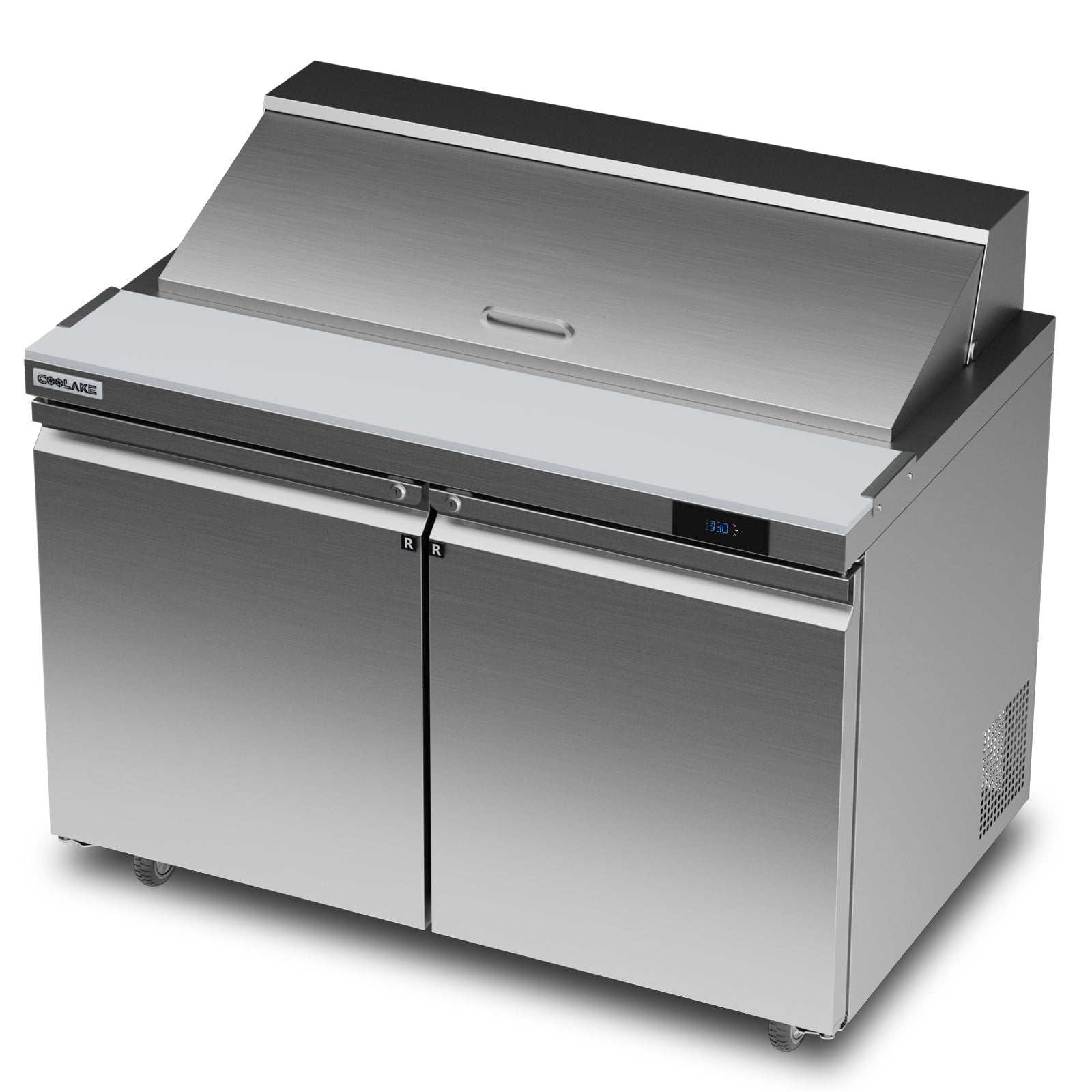 Coolake MSR48 Commercial Refrigerator Sandwich Salad Prep Table, 2 Door Sandwich Fridge with 12 GN 1/6 Pans, ETL DOE