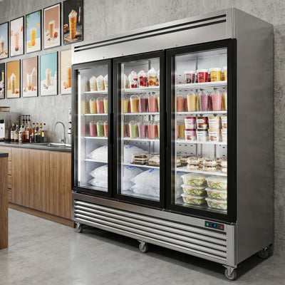 Coolake MF-83G 82" Commercial Freezer, Stainless Steel Reach-in Merchandiser Display Freezer -72 Cu.ft