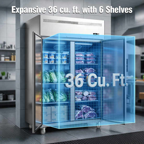 Coolake MK-48F 48" W 2 Solid Door Commercial Freezer with TOP Compressor-36 Cu.ft