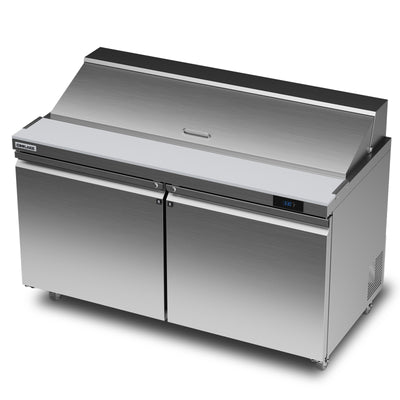 Coolake MSR60 Commercial Refrigerator Sandwich Salad Prep Table, 2 Door Sandwich Fridge with 16 GN 1/6 Pans, ETL DOE