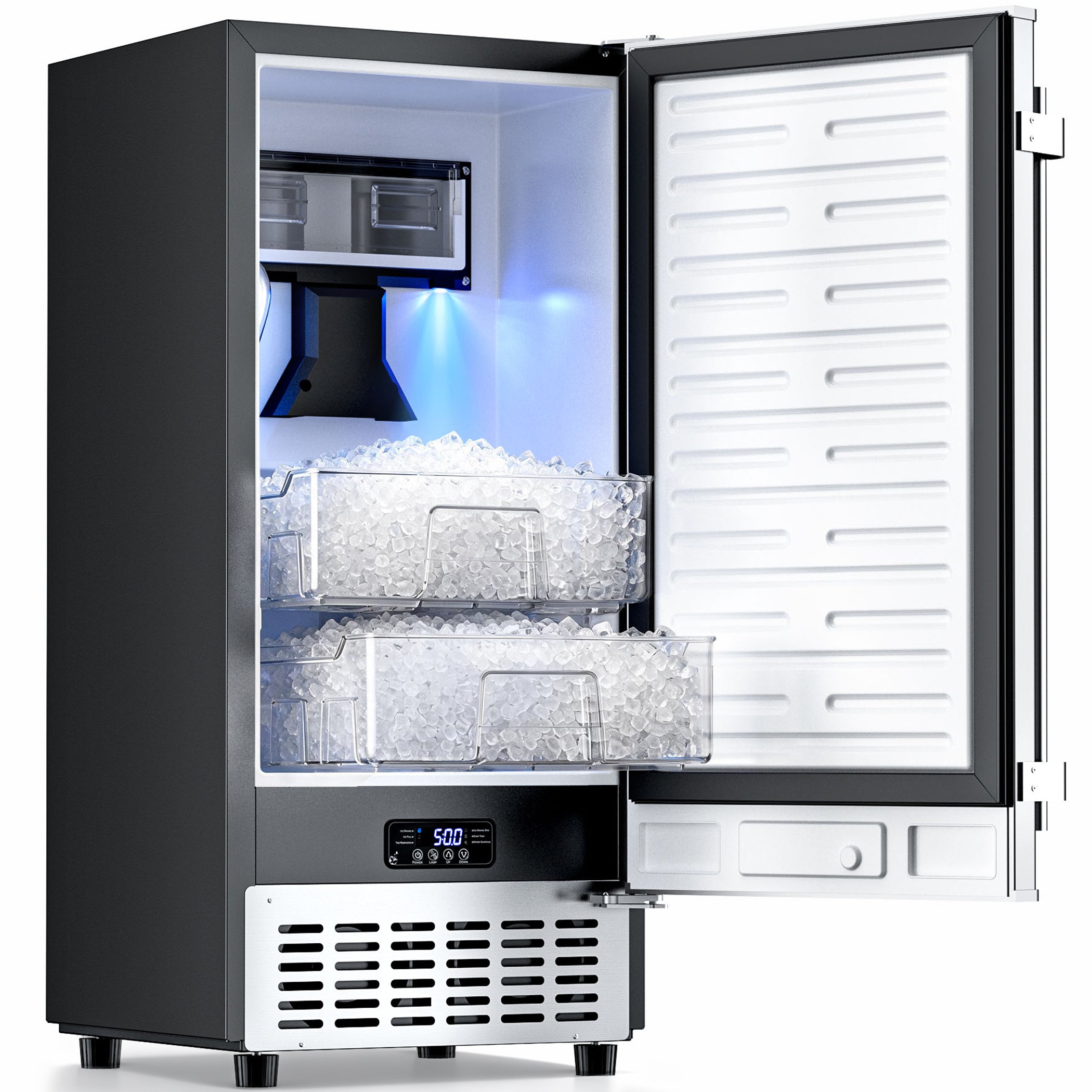 Coolake KIM55BS 15 Inch Built-in & Freestanding Nugget Ice Maker 100lbs/Day with 20lbs Dual Storage