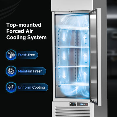 VEECOOL W-MR-23 27" WiFi Enabled One Section Solid Door Stainless Steel Commercial Refrigerators-23 Cu.ft