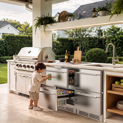 Coolake 160DDR 24″ Outdoor Drawer Refrigerator for Patio, 5.3 Cu.ft Under Counter Drawer Beverage Cooler