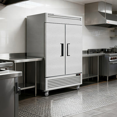 Coolake 54.4" W 49 Cu Ft 2 Solid Door Commercial Freezer with 8 Adjustable Shelves