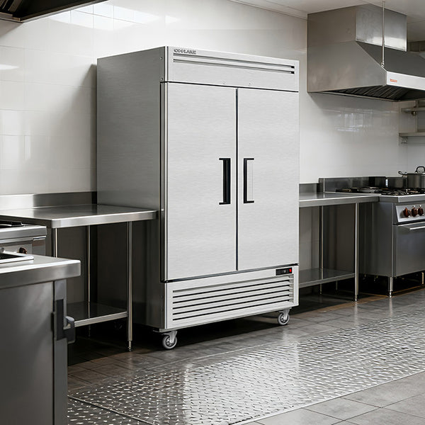 Coolake MF-49 54.4" W 2 Solid Door Commercial Freezer with 8 Adjustable Shelves-49 Cu Ft