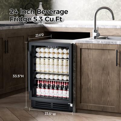 Coolake 24 Inch Wide Under Counter Beverage Refrigerator-5.3 Cu.ft
