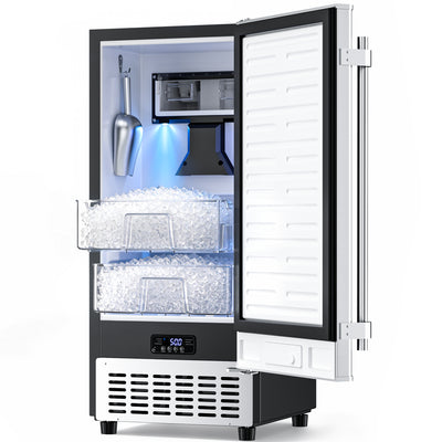 Coolake KIM55BS 15 Inch Built-in & Freestanding Nugget Ice Maker 100lbs/Day with 20lbs Dual Storage