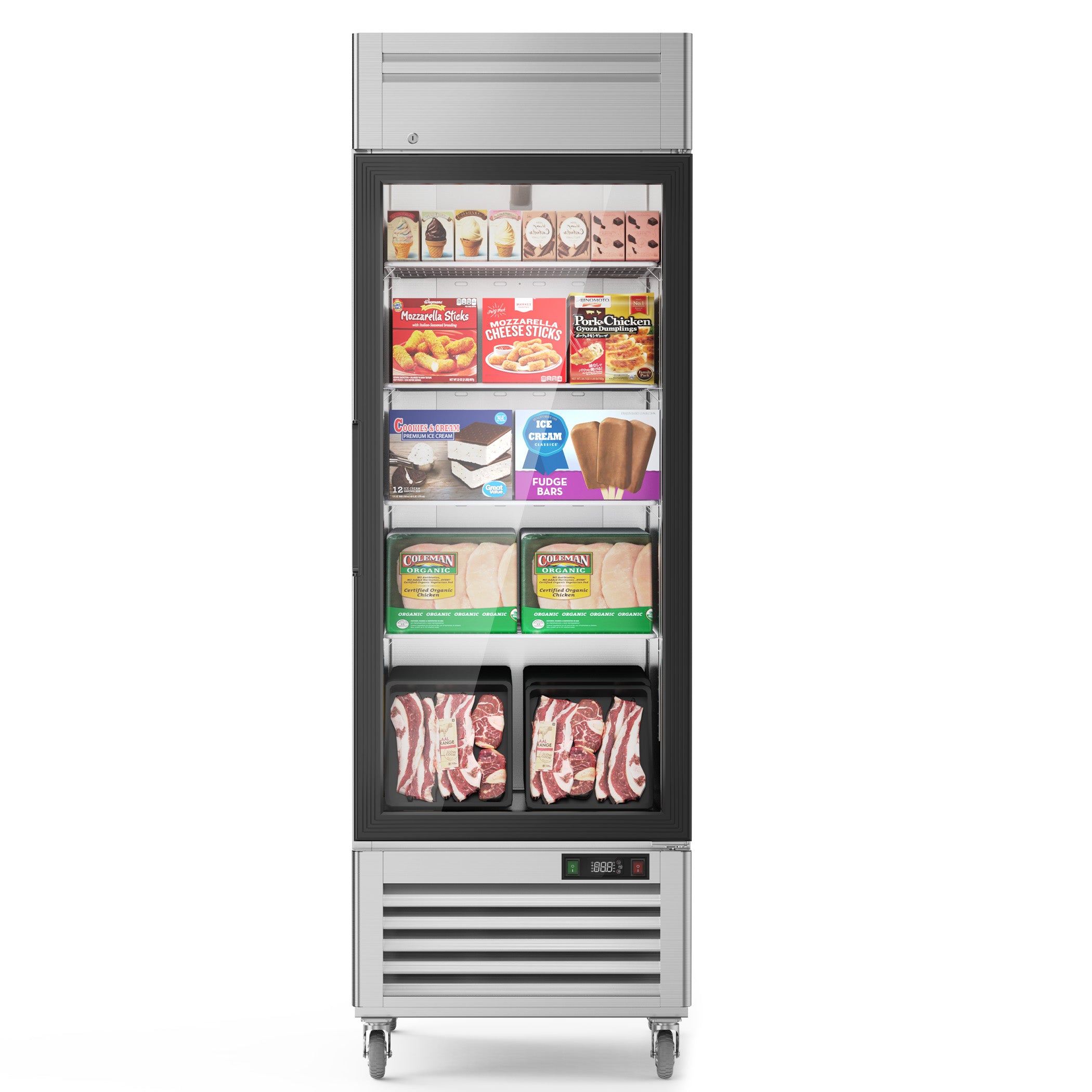 Coolake MF-23G 27” Two Swinging Glass Door  Stainless Steel  Merchandising Freezer - 23 Cu. Ft.