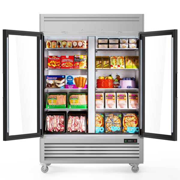 Coolake MF-49G 54.4” Two Swinging Glass Door  Stainless Steel  Merchandising Freezer - 49 Cu. Ft.