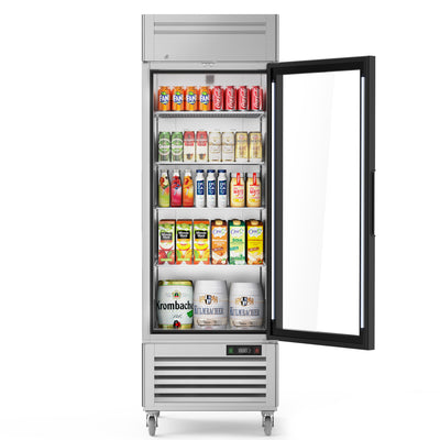 Coolake MR-23G 27” Two Swinging Glass Door Stainless Steel Merchandising Refrigerator - 23 Cu. Ft.