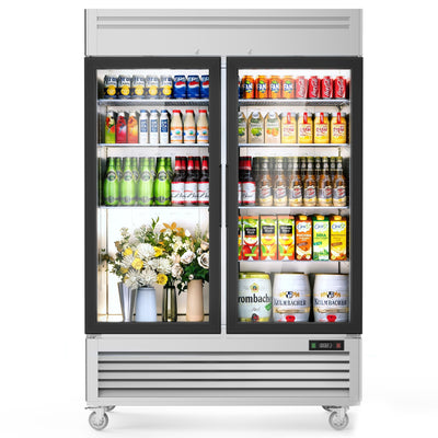 Coolake MR-49G 54.4" Two Swinging Glass Door Stainless Steel Merchandising Refrigerator - 49 Cu. Ft.