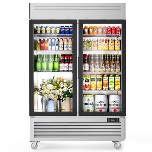 Coolake MR-49G 54.4" Two Swinging Glass Door Stainless Steel Merchandising Refrigerator - 49 Cu. Ft.