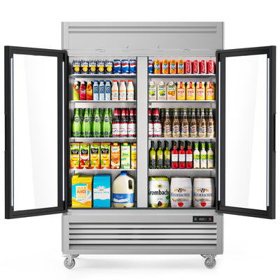 Coolake MR-49G 54.4" Two Swinging Glass Door Stainless Steel Merchandising Refrigerator - 49 Cu. Ft.