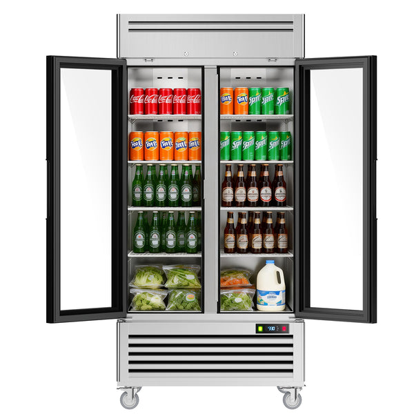 Coolake MR-35G 39.5" Two Swinging Glass Door  Stainless Steel  Merchandising Refrigerator - 36 Cu. Ft.